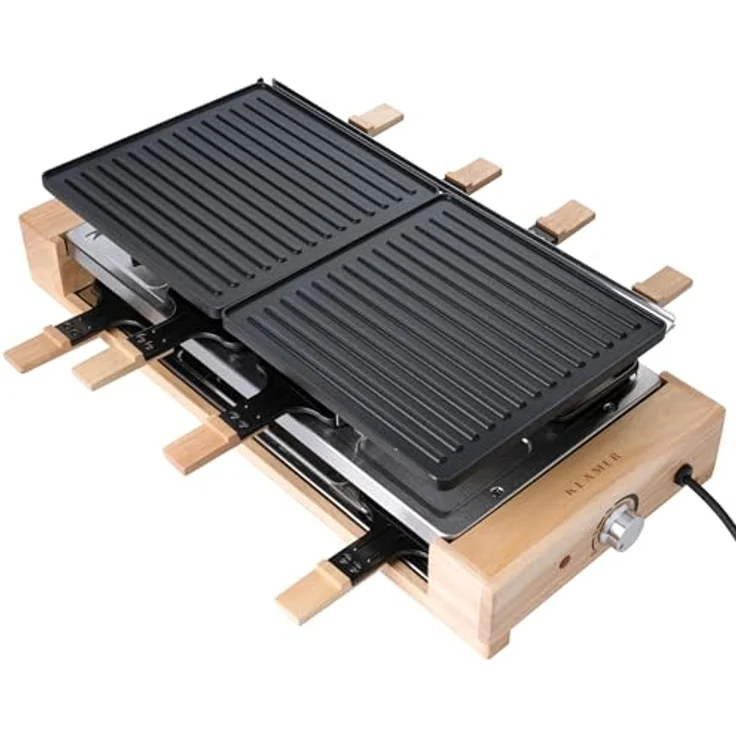 KLAMER Raclette 8 Personen, 1500W Raclette Grill mit Holzgestell, Raclette mit antihaftbeschichteter Grillplatte, 1500 – Bild 10