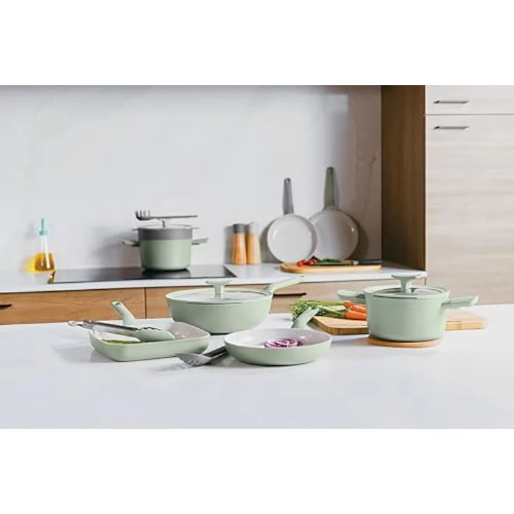 BergHOFF Leo Balance großer Kochtopf (24x14 cm) - induktionsgeeignet, Suppentopf mit Deckel, gesunde CeraGreen-Antihaftbeschichtung, recyceltes Aluminium, Farbe: Sage – Bild 2