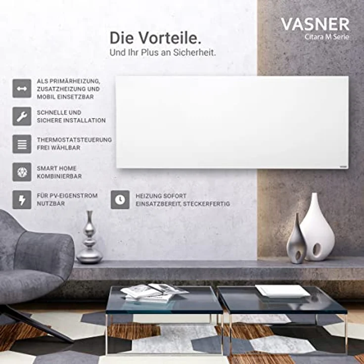 Vasner Infrarotheizung Citara M, Metall, 1100 W, 140x60 cm, Infrarotheizung – Bild 4