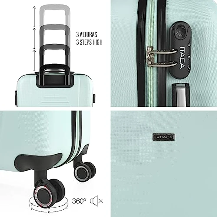 ITACA - Koffer Klein Handgepäck - Handgepäck Koffer 4 Rollen - Koffer Handgepäck 55x40x20 Leicht und Robust - Reisekoffer Klein aus Hochwertigen Materialien 71150, Minzgrün – Bild 4