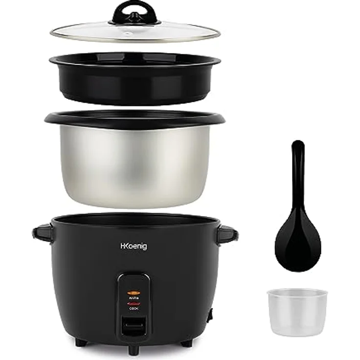 H.Koenig ORYZA4 Reiskocher 0,8L, Warmhaltefunktion, Abschaltautomatik, BPA-frei, Transparenter Deckel, 350W, Silber – Bild 3