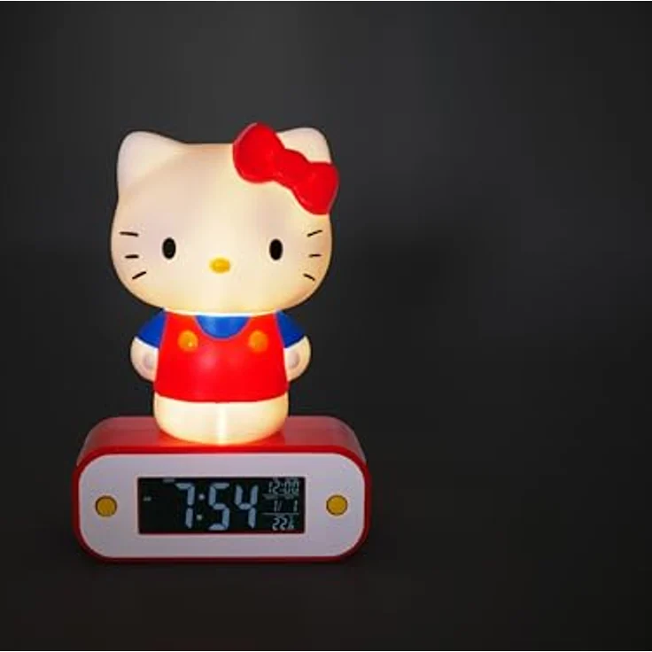 TEKNOFUN Kitty Wecker mit 3D-Figur, beleuchtet in Rot, digitale Anzeige von Uhrzeit und Temperatur – Bild 2
