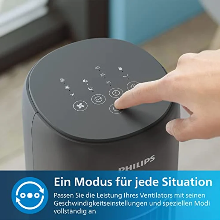 Philips Oszillierender Turmventilator 5000 Serie, 105 cm, Fernbedienung, Timer, 3 Geschwindigkeiten, 3 Modi, 40W, leistungsstarker leiser Luftstrom, geeignet als Aroma-Diffuser, grau (CX5535/11) – Bild 4