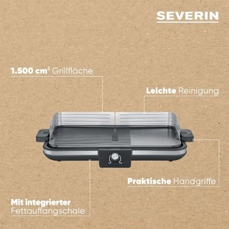 Severin Tischgrill PG 8564, 2.3 W, Leistung 2.300 Watt, Aluminium-Druckguss, mit LED Lichtring. – Bild 4