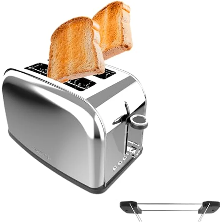 Cecotec Toastin' time 850 Inox Lite, Doppelter Kurzschlitztoaster für 2 Scheiben, 850 W, Edelstahl mit 7 Bräunungsstufen und automatischem Pop-up-Mechanismus – Bild 1