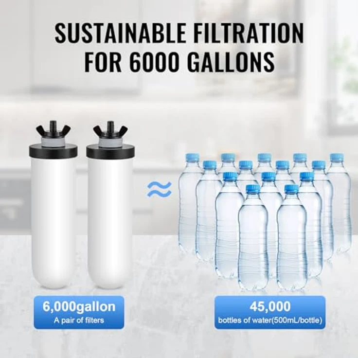 VEVOR Schwerkraft Wasserfiltersystem Edelstahl, 7,8+8,5 L, reduziert Blei und 99 % Chlor, mit 2 Keramik-Kohlefiltern und Zapfhahn – Bild 4