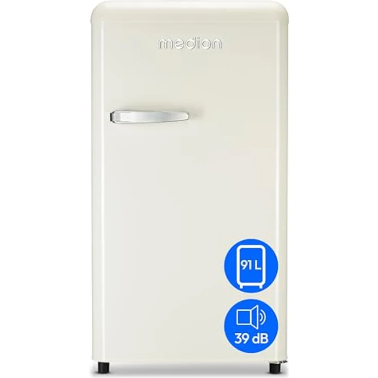 MEDION Retro Kühlschrank MD 37800 (91 Liter, 91cm Höhe, höhenverstellbare Glasablagen, transparente Gemüseschublade, cream) – Bild 1