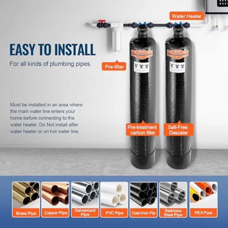 VEVOR Salzfreier Entkalker Wasserfilter, 4200 t für Leitungswasser, wartungsfrei, für 5-8 Köpfe, kompatibel mit 1 Zoll und 3/4 Zoll BSPT – Bild 5