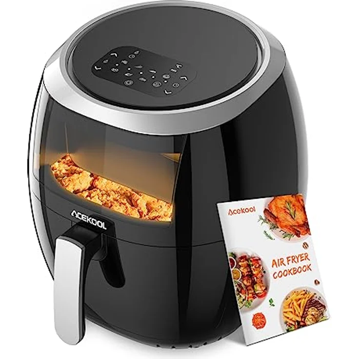 Heißluftfritteuse, Heissluftfritteuse onhe Öl 8L 1800W, Air Fryer mit Sichtfenster, Einstellbare Temperaturregelung, Digitalem LED-Touchscreen, 8 Programmen, Rezepte& Einfache Reinigung-Acekool FT2 – Bild 1