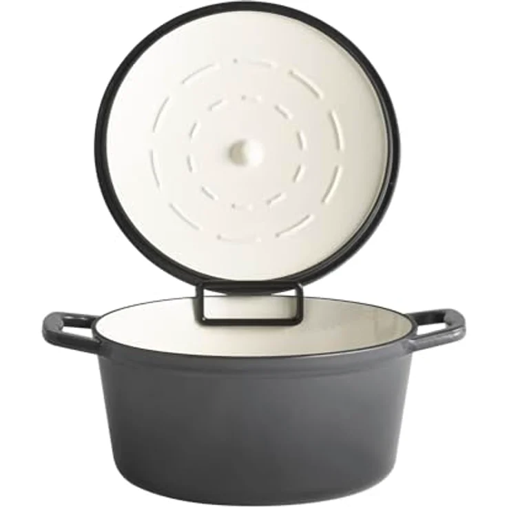 APS 88303 Kochtopf mit Deckel "5 STARS", Schmortopf Gusseisen, induktionsgeeignet, ofenfest, inkl. Deckelhalter, anthrazit, Ø 25 cm, 4 Liter – Bild 2