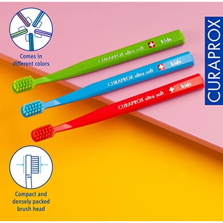 Curaprox CS Kids Toothbrush Ultra Soft CUREN Bristles Small Brush Head Random Color, Kinderzahnbürste mit sanfter Reinigung und lustigem Design – Bild 3