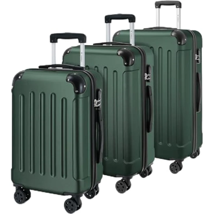 YONSLY Gepäckset Suitcase M-L-XL, Hartschalenreisekoffer mit Zahlenschloss, 360° Lenkrollen und Teleskopgriff, Dunkelgrün – Bild 1