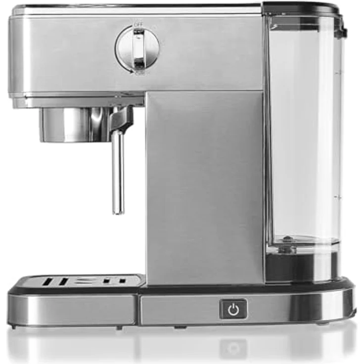 Cloer 5829 Espresso Siebträgermaschine, Espressomaschine mit Aufschäumer, 20 Bar Pumpe, schmales Design, 1-2 Tassen Espresso, Cappuccino, Latte Macchiato, Schwarz – Bild 2
