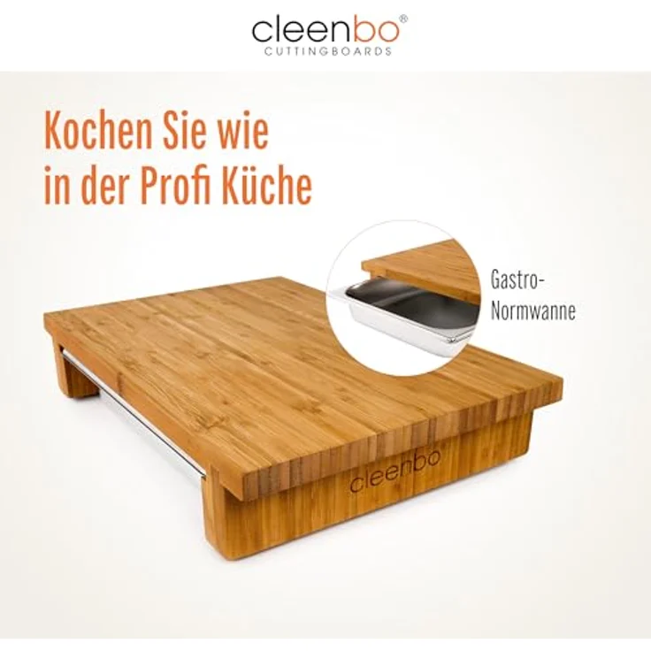 cleenbo Schneidebrett 'classic bamboo GN' mit Edelstahl Auffangschale – Bild 3