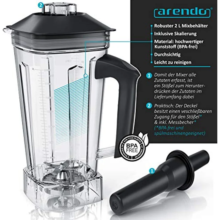Arendo Standmixer, 2000 Watt, Touchpanel, 2L, 9 Geschwindigkeitsstufen – Bild 4