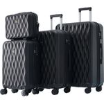 REDOM Trolleyset, 4 Rollen, (S-M-L-XL-Set, 4 tlg., Gepäck mit Kosmetiktasche, Hartschalen-Koffer, Rollkoffer), Mit Zahlenschloss und Universalrad, Teleskopstiel, Schwarz