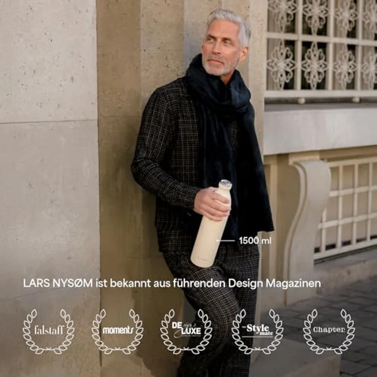 LARS NYSØM Edelstahl Trinkflasche „Ren“, 500ml, auslaufsichere Thermosflasche für kohlensäurehaltige Getränke, doppelt isoliert, sage green – Bild 5