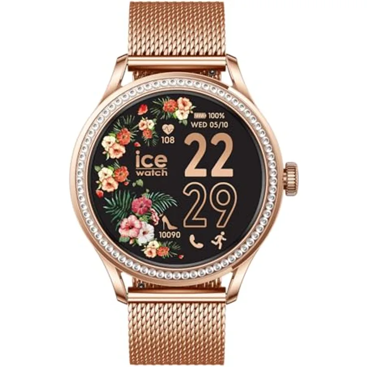 ICE-WATCH Ice smart ST 2.0, Damen Smartwatch in Rose-Gold mit Milanese Edelstahlarmband, 1,2 Zoll AMOLED-Display, Wasserfest IP68, Activity Tracker, kompatibel mit iOS und Android