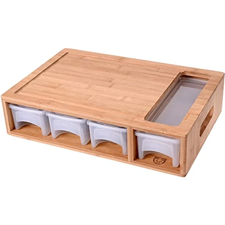 GRÄWE Bambus Schneidbrett mit Auffangschalen 40 x 27 x 9 cm Rechtshänder – Bild 2