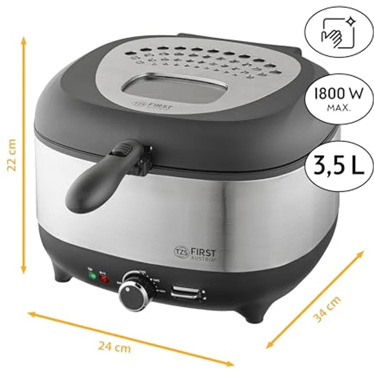TZS First Austria Fritteuse | 3,5 Liter Fassungsvermögen | Antihaftbeschichtung | isolierter Griff des Frittierkorbs | Luftfilter aus Metall | 1800 Watt – Bild 2