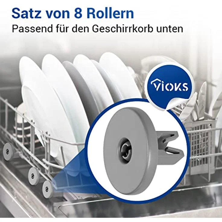 VIOKS 8x Geschirrspüler Korbrollen unten Ersatz für AEG 5028696500/4 - Rädchen Rollen für Spülmaschinenkorb/Spülmaschinen Rollen Unterkorb – Bild 2