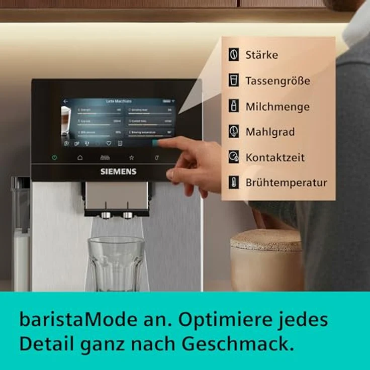 Siemens Kaffeevollautomat EQ900 iAroma, personalisierbare Einstellungen, präzises Mahlwerk, großes 6,8″ Full-Touch-Display, 2 Bohnenbehälter, Silber, TQ927E03 – Bild 5