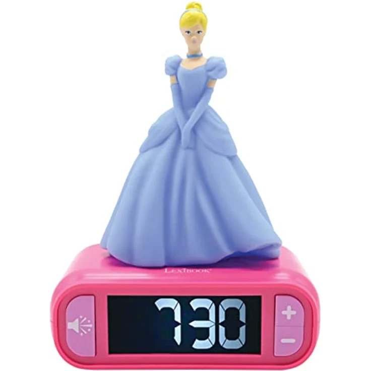 Lexibook Cinderella Digitalwecker, Wecker mit 3D Nachtlicht, Schlummerfunktion, rosa/blau – Bild 1