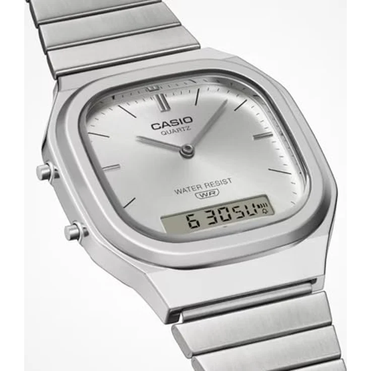 Casio AQ-240E-7AEF, Armbanduhr mit analoger Anzeige, Edelstahlarmband in Silber, Kalender und Weckerfunktion – Bild 3