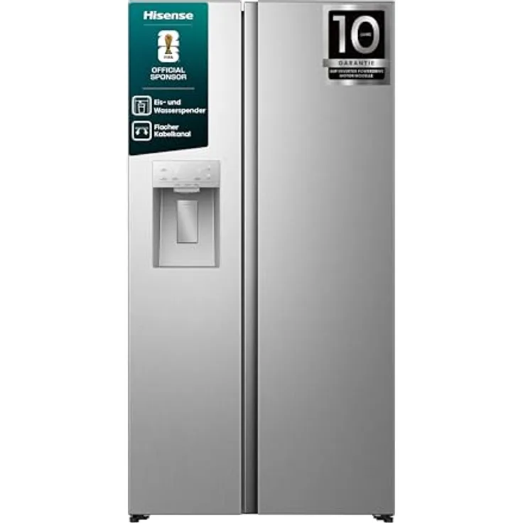 Hisense RS5P528STIE, Side-by-Side Kühl-Gefrier-Kombination in Edelstahl, 347 Liter Nutzinhalt, No-Frost-Technik, für 3-4 Personen, Energieeffizienzklasse E