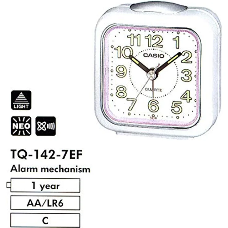 Casio TQ-142-7EF, Wecker mit Quarz-Uhrwerk, Alarmfunktion, wasserdicht bis 10 bar, weiß – Bild 2