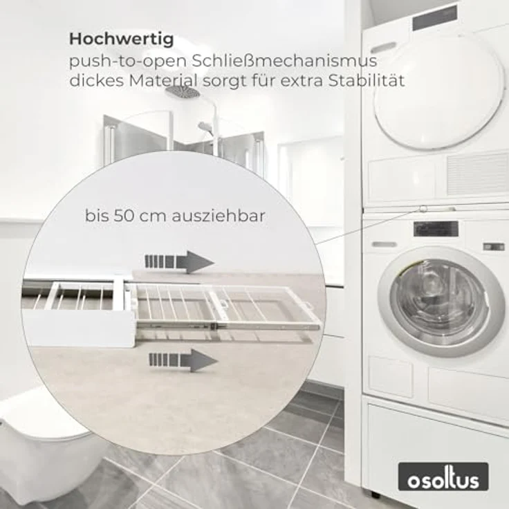 osoltus Universal Verbindungsrahmen Waschmaschine/Trockner mit Ausziehgestell - Stabil für den Wäschetrockner geeignet, in universellem Abalage, bequemer für Wäschmäschinen und Trocknerfasllenen. – Bild 2