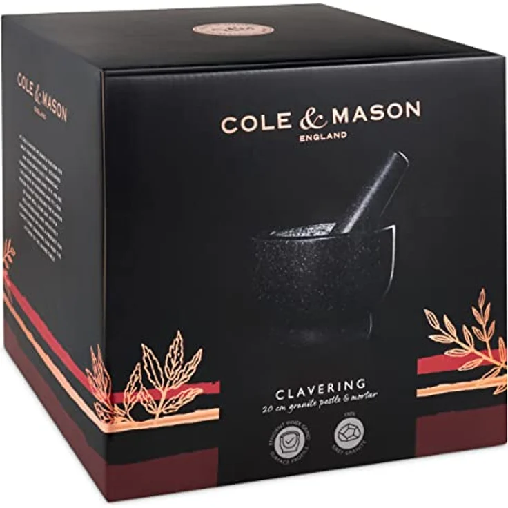 Cole & Mason Mörser Clavering, Granit mit Stößel, polierte Außenseite und unpolierte Innenseite, 20 cm – Bild 2