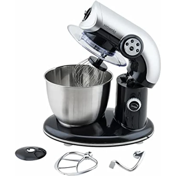 H.Koenig KM80 Küchenmaschine - 5 L Schüssel aus Edelstahl - bis zu 2kg Teig - 3 Aufsätze - 1000 W - 4 Geschwindigkeitsstufen - schwarz – Bild 5