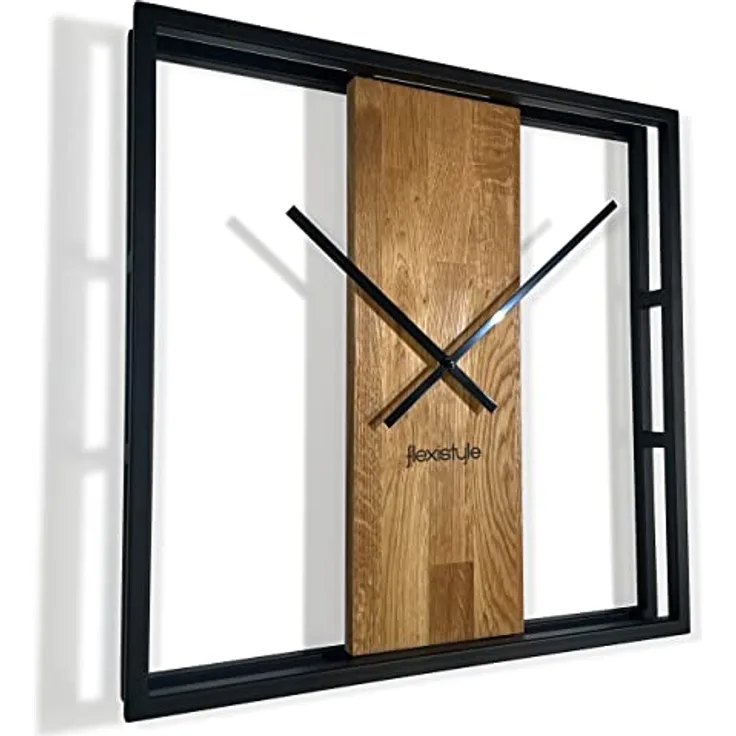Wanduhr groß quadratisch LOFT Square Metall Holz 3D 50cm Durchmesser Schwarz