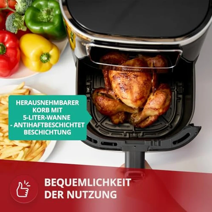 MPM MFR-09 Heißluftfritteuse 5L, 1450 W, 6 Automatikprogramme, fettfreies Kochen, Timer, Temperaturregler, Antihaftbeschichtung – Bild 5