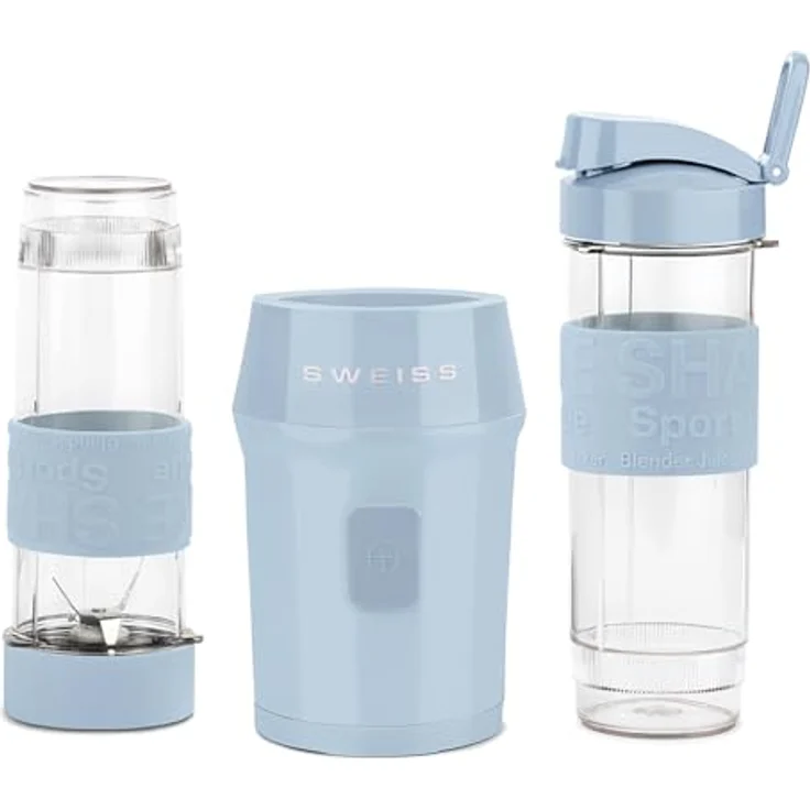 SWEISS Mini-Blender MOOV6, tragbarer Mixer mit 300 W, 2 Trinkflaschen à 570 ml, 4 Edelstahlklingen, spülmaschinengeeignet, Blau – Bild 3
