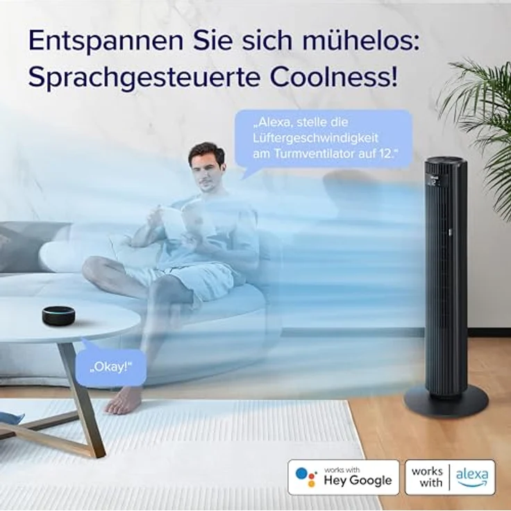 Levoit Smart Turmventilator Classic Pro, 25 dB sehr leise, 7,9 m/s, 90° Oszillation, 60° Einstellung, Fernbedienung, 12 Geschwindigkeiten, App- & Sprachsteuerung – Bild 2