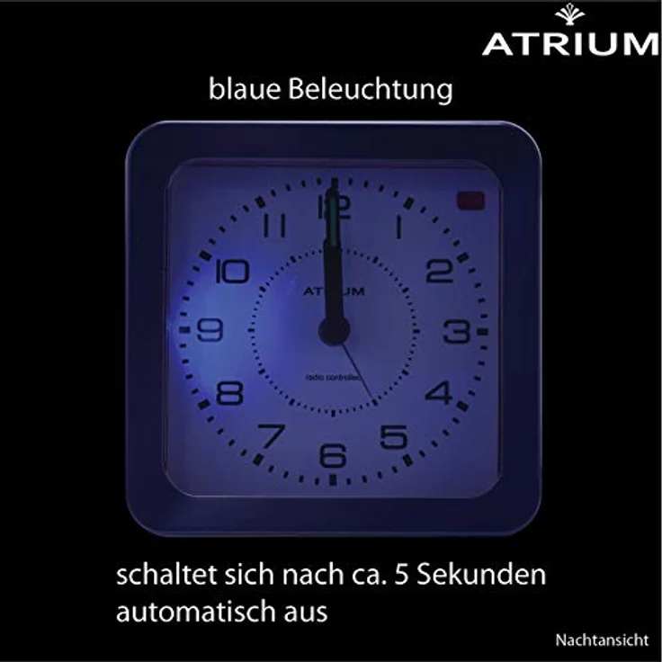 Atrium Funkwecker A660-5, Quarzwecker in dunkelblau metallic mit Snooze-Funktion und leuchtenden Zeigern – Bild 5