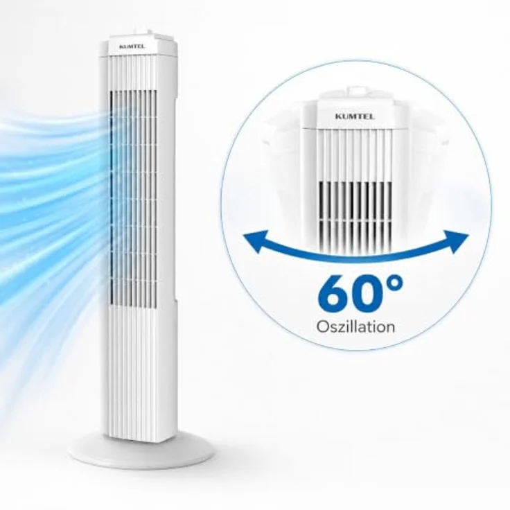 KUMTEL KTF-258W Standventilator, 70 cm Durchmesser, 60° Oszillation, 3 Geschwindigkeitsstufen, 2-Stunden-Timer, maximale Höhe 71 cm, weiß – Bild 5