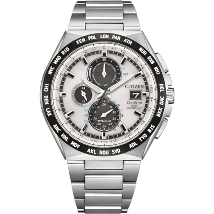 CITIZEN Titan Herrenuhr Eco-Drive Solar Funk Chronograph mit Titan Gliederband AT8238-84A, silberfarben mit Super Titanium Gehäuse – Bild 1