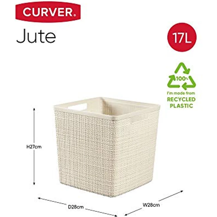 Keter Curver Korb Jute, quadratisch, 100 % recycelter Kunststoff, Weiß, 17 l – Bild 5