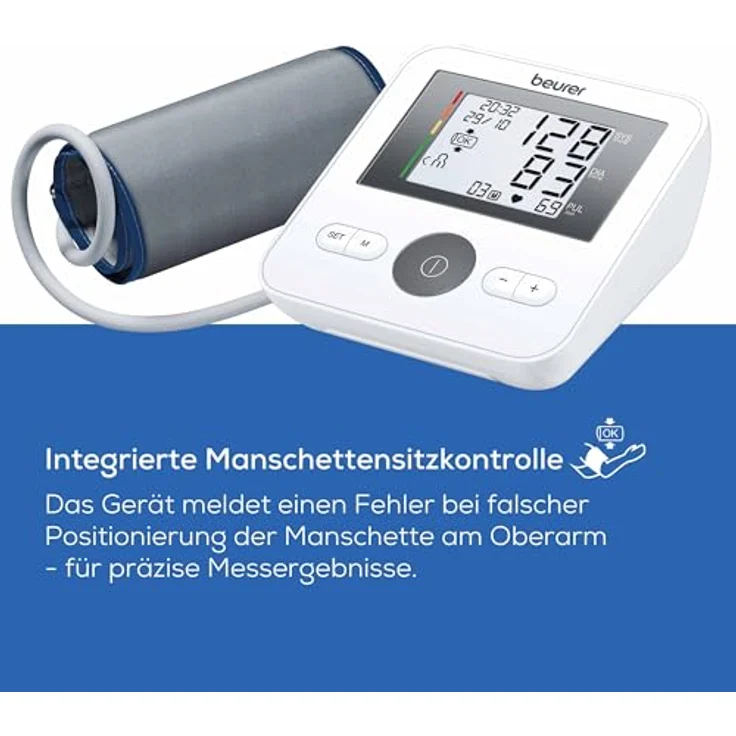 Beurer BM 27 Oberarm-Blutdruckmessgerät mit Manschettensitzkontrolle, für Oberarmumfänge von 22-42 cm, Risikoindikator, Arrhythmie-Erkennung, Meldung bei Anwendungsfehlern – Bild 6