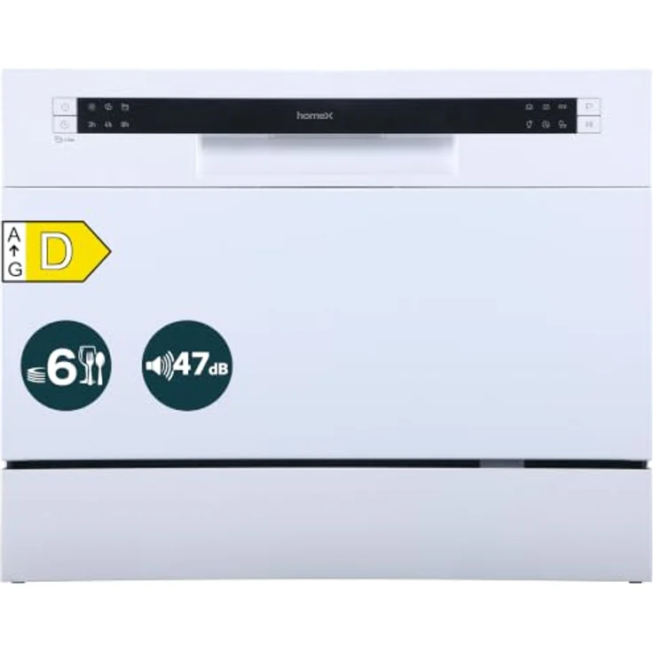 homeX GST6AD-W Mini Geschirrspüler, Tischgeschirrspüler für 6 Maßgedecke, 6 Programme, AquaStop, Energieeffizienzklasse D, Weiß – Bild 1