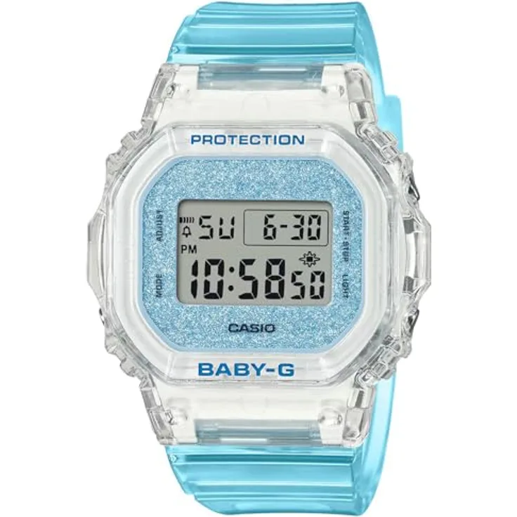 Casio BGD-565GC-2ER, Digitale Armbanduhr mit transparentem Gehäuse, blaues Zifferblatt, Stoppuhr, Countdown und Alarm, wasserdicht bis 10 bar