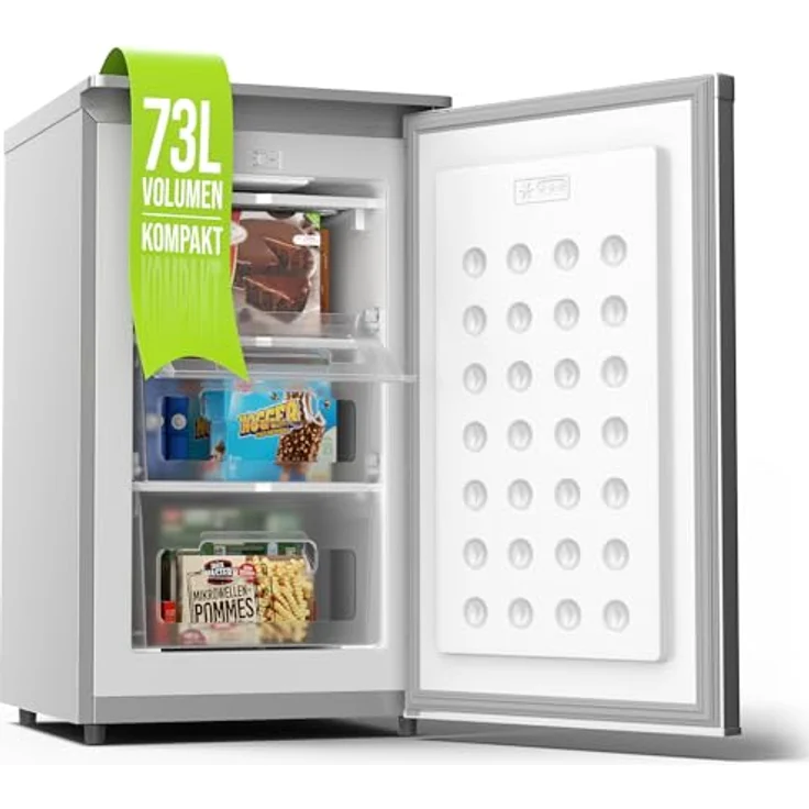 Stillstern Gefrierschrank E (73L) 4-Sterne-Gefrierfach -18°C, geringer Energieverbrauch, 3 Fächer, stufenlos regelbare Temperatur, wechselbarer Türanschlag, Gefrierschrank Klein, Tiefkühlschrank - Weiß – Bild 1