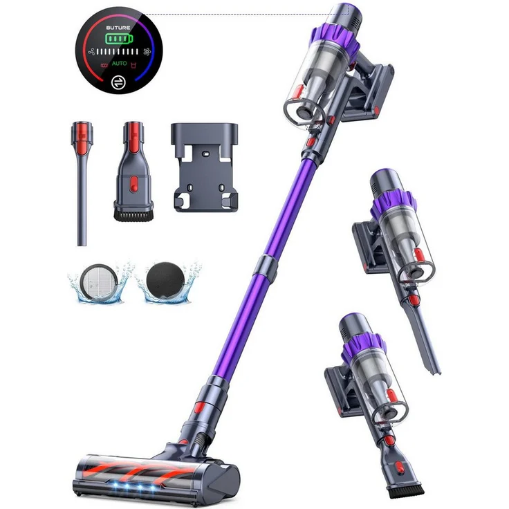 Buture Akku-Hand- und Stielstaubsauger 450 W, 48 kPa Saugleistung, 55 Minuten Laufzeit, intelligenter Touchscreen, abnehmbarer Akku, 1,5 L Staubbehälter