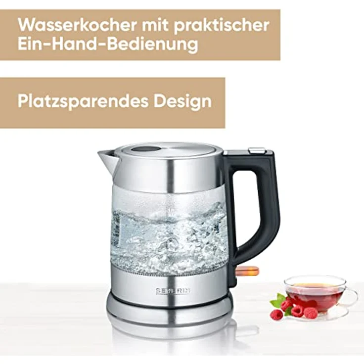 SEVERIN WK 3468 Glas-Wasserkocher (ca. 2.200 W, 1 L) edelstahl-schwarz – Bild 3