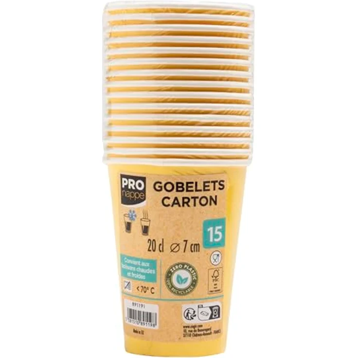 PRO NAPPE Pappbecher Ref. 89119i, 15 Stück à 20 cl, gelb, FSC-zertifiziert und recycelbar, für kalte und heiße Getränke – Bild 4