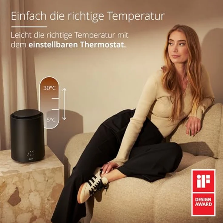 Duux Threesixty 2 Smart Keramik Heizlüfter Schwarz - 1800 Watt & 3 Stufen - 360° Elektrische Heizung - Leise & Energiesparend – Bild 2