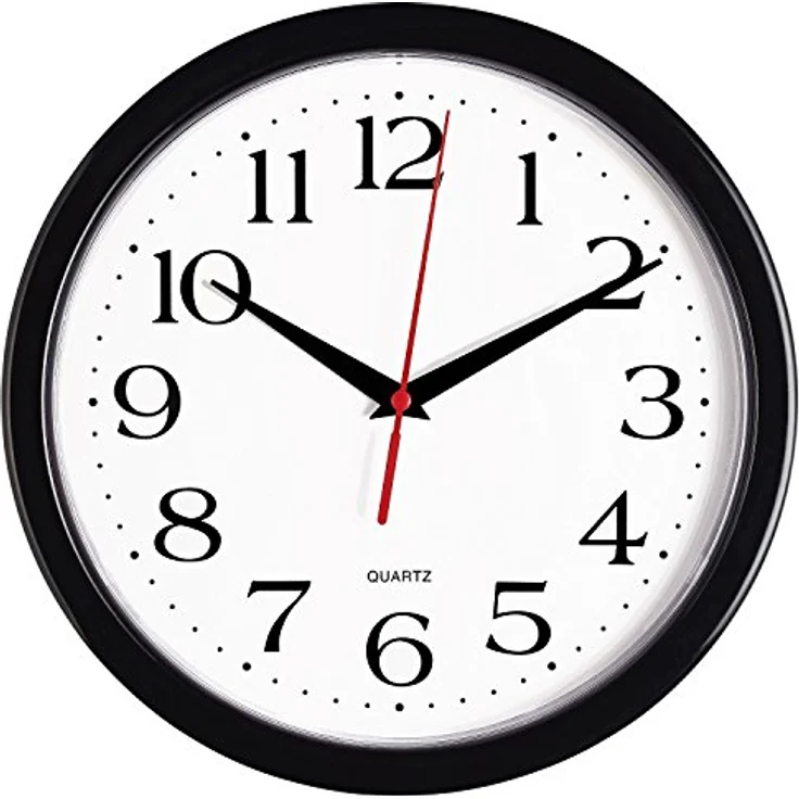 Bernhard Products Schwarze Wanduhr, geräuschlos, Nicht tickend, 25,4 cm, Quarz, batteriebetrieben, rund, leicht zu lesen, Zuhause/Büro/Küche/Klassenzimmer/Schuleuhr, Uhrwerk – Bild 1